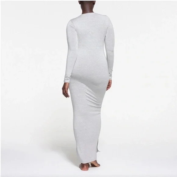 Skims Sleep Henley in Light Heather Gray Long Sleeve Dress - Picture 2 of 7